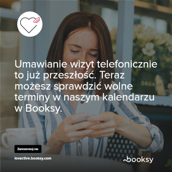 Kobieta rezerwują wizytę na masaż, fizjoterapię, kinesiotaping, trening personalny, masaż sportowy lub masaż leczniczy w studiu LovActive w Cieszynie